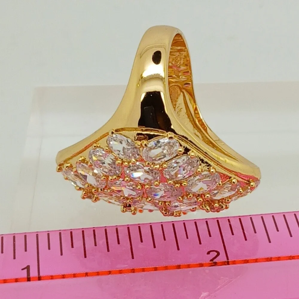 Vintage Huge 90s Oval Cluster Sim Diamond CZ Statement Dome Cocktail Ring Size 9